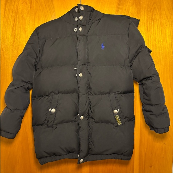 Ralph Lauren Boys Black Puffer Jacket blue polo logo